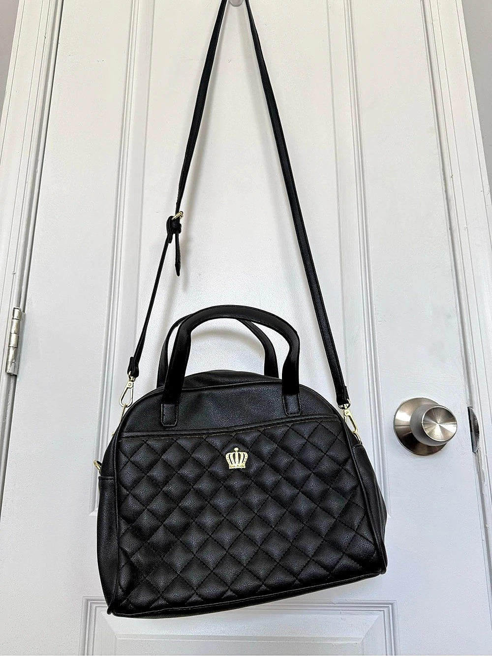 Juicy Couture Crown Royal Quilted Satchel Handbag Black